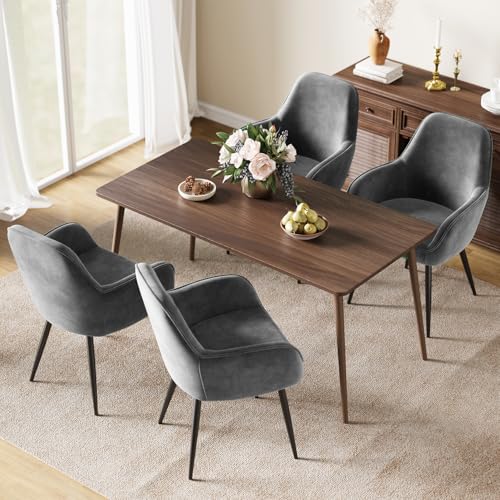 ELUCHANG Esszimmerstuhl, 4er Set, Küchenstuhl, Polsterstuhl, Sessel Bequem mit Armlehne, Loungesessel, bis 150 kg Belastbar, Samt, für Esszimmer, Küche, Wohnzimmer, Gray