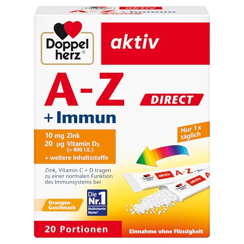 Doppelherz A–Z + Immun DIRECT – Mit Zink, Vitamin B12, Vitamin C und D als Beitrag für die normale Funktion des Immunsystems –Flüssigkeit, 20 Sachets