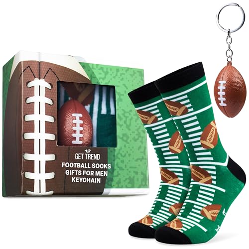 Get Trend Socken Herren mit Schlüsselanhänger, 41-46, mit Prints von Fußball, Basketball, Baseball & Mehr, Geschenk Idee (41/46 EU, Grüner American Football)