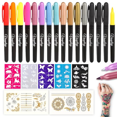Vanplay Tattoo Stift Pen Kinder Kinderschminke Glitzer Tattoo Set Markierungen 8 9 10 11 12 jahre altes Mädchen Jungen Geschenk Ideen Geburtstagsgeschenk
