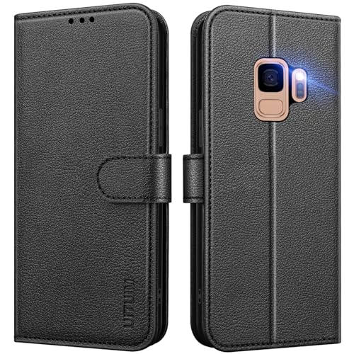 UITUIM Handyhülle für Samsung Galaxy S9 (Nicht für S9+), Klapphülle Leder Hülle Klappbar Flip Case Cover mit Magnet Kartenfach Geldbörse Ständer Etui Schutzhülle Handytasche für Samsung S9,Schwarz