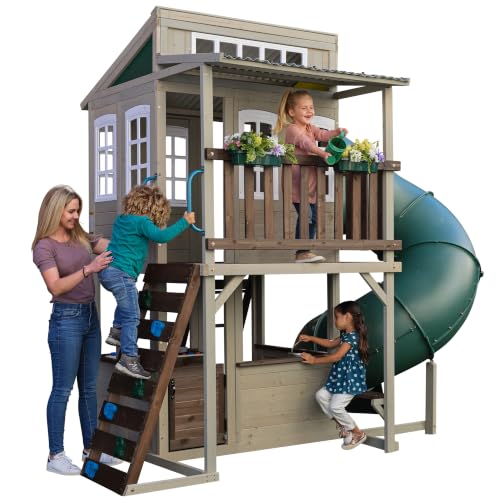 KidKraft Cozy Escape Spielturm Kinder Outdoor mit Rutsche und Kletterwand
