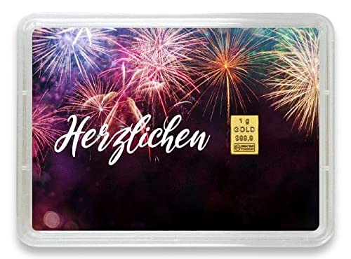 Goldbarren 1g – Geschenk Motivbox “Herzlichen Glückwunsch” – Valcambi ESG - Feingold 999,9 (1g Gold)