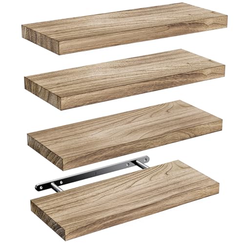 Amada Wandregal Holz Set aus 4, 40cm Paulownia-Holz Schweberegal, Hellbraun