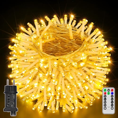 Ollny Lichterkette außen 60M 600 LED, Lichterketten innen mit Stecker 8 Modi Timer, IP44 wasserdicht Lichterkette strom für Garten Balkon Party Hochzeit(warmweiß)