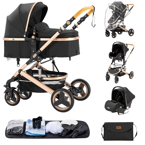 ALYIKOU kinderwagen 3 in 1 Zusammenklappbarer Kinderwagen KombiKinderwagen Aluminiumrahmen für Neugeborene