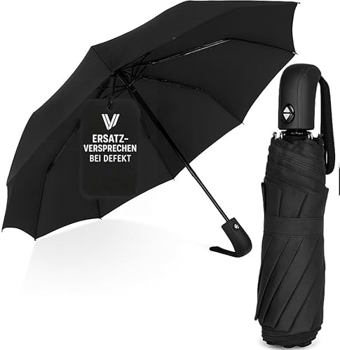 Villkin Regenschirm sturmfest mit Auf-Zu-Automatik - robuster und hochwertiger Regenschirm in schwarz für Damen und Herren - 107cm breiter Taschenregenschirm
