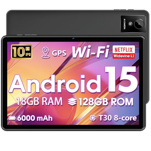 Hasskya Tablet 10 Zoll, Android 15 Tablets PC mit 18GB RAM + 128G ROM (1TB TF), Widevine L1 Kompatibles Octa-Core-Tablet mit WiFi 5G, 5+8MP Doppelkamera, 6000 mAh, T30 CPU, Face ID