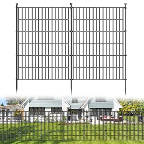 10 Paneele Dekorativer Gartenzaun, 101 cm Hoch Gesamtlänge 719 cm Hundezaun für den Außenbereich, Rostfreier Metallzaun, Temporärer Tierzaun als Barriere für Garten, Hof und Terrasse