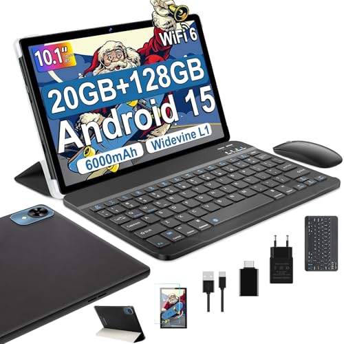 fezawio 2026 Tablet Android 15 10 Zoll,Tablets 22GB+128GB+2 TB TF,Octa Core,5G + 2,4G,WiFi6,GMS, Bluetooth 5.0,8 MP + 5 MP,Typ C,Mit Hülle, Tastatur und Maus-Schwarz