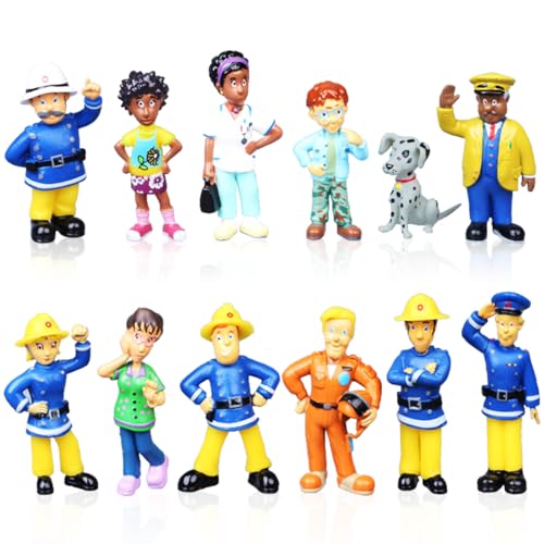 Philoctes 12 Stück Feuerwehrmann Sam Actionfigur, Feuerwehr Kuchendeko, Tortendeko Figuren Set, Cupcake Topper Geburtstag Party Supplies für Kinder