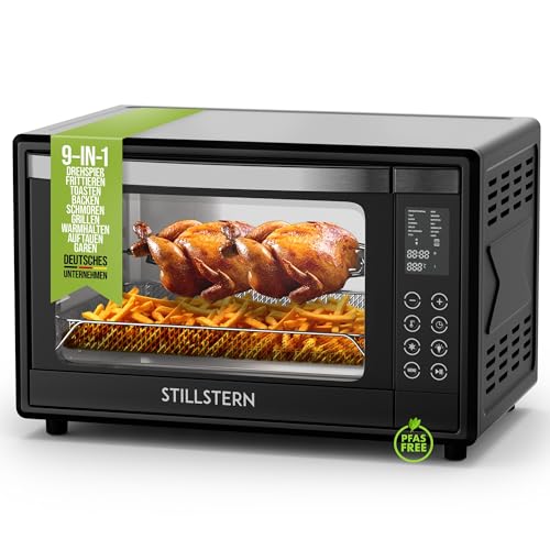 Stillstern Minibackofen mit Umluft (35L) DE Version, Pizza Ø28cm, NEU: CYCLONE PRO+ (Antihaftbeschichtung), 13 Programme, Auftauen&Warmhalten, 8h Timer, Rezeptheft, Mini Backofen Pizzaofen Grill