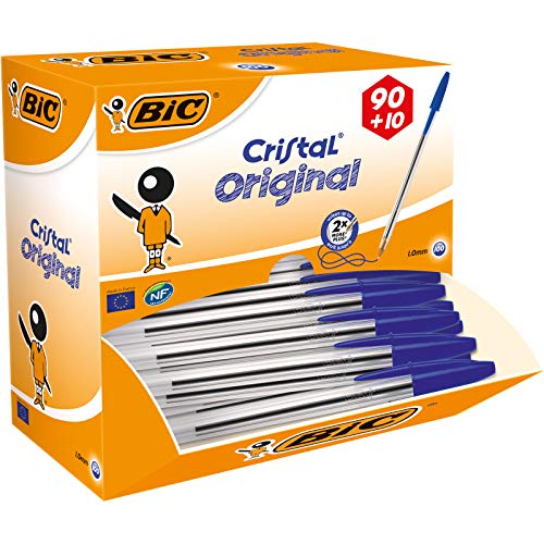 BIC Kugelschreiber Cristal Original, in Blau, Strichstärke 0,4 mm, 100er Pack, Ideal für das Büro, das Home Office oder die Schule, 942910, 100 Stück (1er Pack)