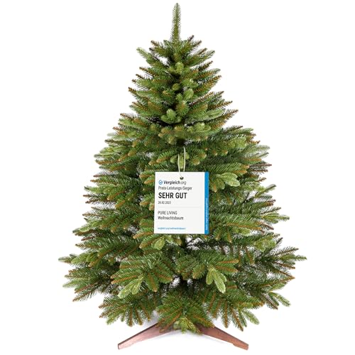 Premium Weihnachtsbaum künstlich 120cm - TESTSIEGER 10 Jahre GARANTIE - Naturgetreu, dichte Zweige, Künstlicher Weihnachtsbaum mit Holzständer – Tannenbaum künstlich von Pure Living
