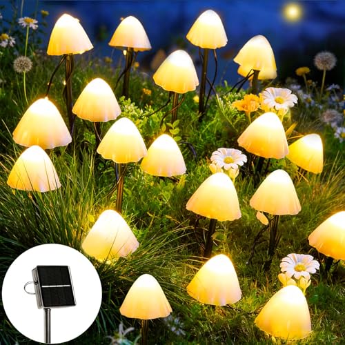 Joycome Solar Lichterkette Aussen 20 LED Solar Pilze Gartendeko, 2 Modi Solar Garten Pilzlampe Wasserdicht Solarleuchten Figuren für Garten Rasen Balkon Terrassen Ostern Deko (Warmweiß)