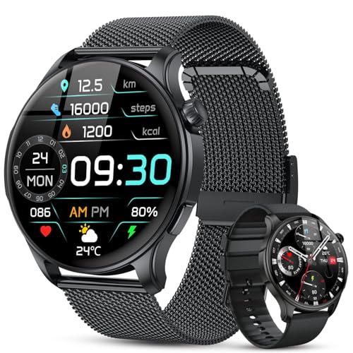 Smartwatch Herren Damen Fitnessuhr mit Telefonfunktion: Bluetooth Anruf Armbanduhr Wasserdicht Fitness tracker Smart Watch mit Herzfrequenz Schlafmonitor Schrittzähler Sportuhr Uhren für Android iOS