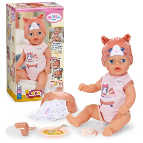 BABY Born Lena 36 cm Babypuppe im Katzen-Strampler mit 7 Funktionen | Katzen-Strampler, Zubehör inklusive, funktioniert ohne Batterien, ab 1 Jahr
