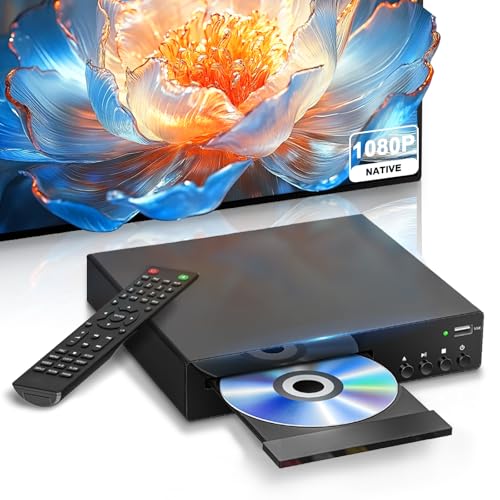 Kompakter DVD-Player mit HDMI-Anschluss, Full HD 1080P DVD CD Player für TV-Unterstützung NTSC/PAL-System, integrierter USB Anschluss, Region Free DVD Players kompatibel mit Smart TV/Sound System