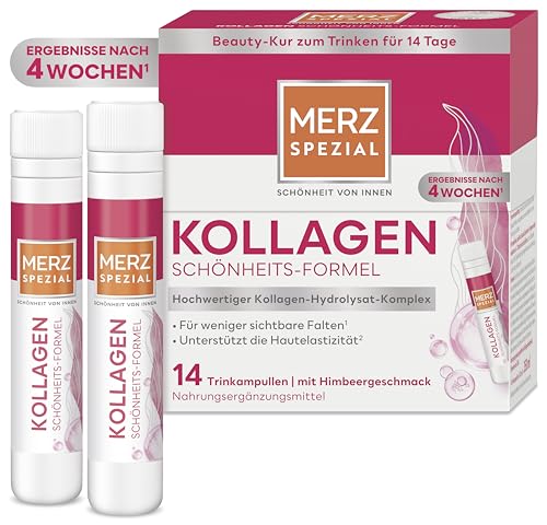 Merz Spezial Kollagen Schönheits-Formel Trinkampullen – Hochwertige Beauty Ampullen mit Kollagen-Hydrolysat-Komplex, Biotin, Niacin, Zink, Vitamin C & E – 14 x 25 ml