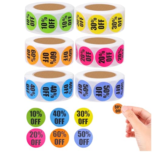 3000 Stück Aktionsetiketten 10%-60% Etiketten für reduzierte Ware 25 mm Rabatt Verkaufs Aufkleber Rabatt Verkaufs Aufkleber Für Einzelhandel Supermarkt runder selbstklebender Einzelhandelsetiketten