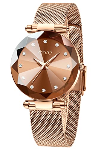 CIVO Damen Uhren Roségold Wasserdicht Mesh Armband Mode Kleid Elegant Beiläufig Quarzuhr für Damen Frauen