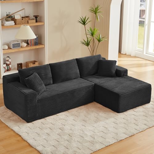 Anwick Ecksofa L-förmig mit Schlaffunktion, Modulares 3-Sitzer mit Chaiselongue Links, Cordbezug, Tiefe Sitzfläche, Montagefrei 252 x 163 cm (Schwarz)