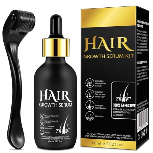 Bartroller + Bartöl, Bartpflege Set FüR MäNner, Biotin Beard Oil Stimulieren & StäRken Bart Und Haarwachstum, Bartwuchsmittel MäNner 0,5 mm Dermaroller für Haare, Bart Nachwachsen Bartwuchs-Set 60ml