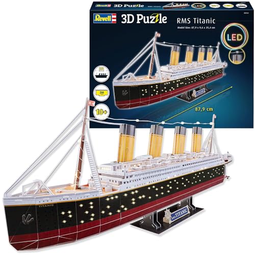 Revell 3D Puzzle RMS Titanic LED Edition | Detailgetreue Nachbildung des legendären Schiffs | Historisches Sammlerstück | Atmosphärische LED-Beleuchtung | Teileanzahl 266 | Ab 10 Jahren