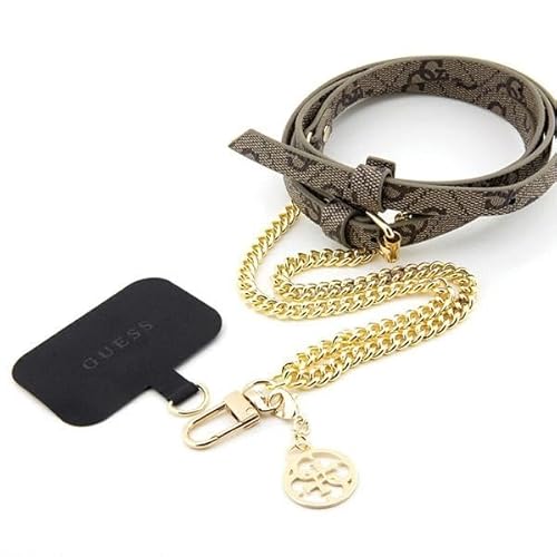 CG MOBILE Guess Abnehmbarer Crossbody-Gurt PU 4G & Kette mit Anhänger (Gold & Braun)