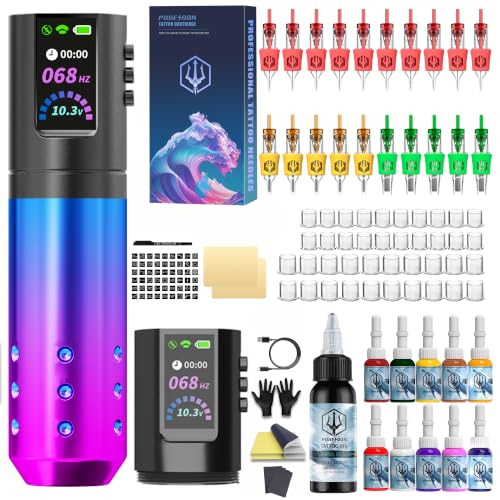 POSEIDON Tattoo Pen Set Kabellos, Tattoo Maschine Komplettset für Anfänger