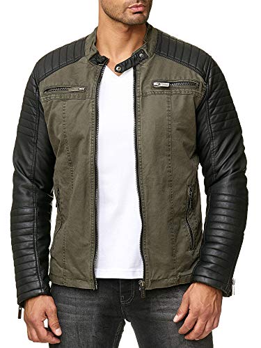 Redbridge Red Bridge Jacke Herren Biker Kunstleder Lederjacke Jacket mit gesteppten Bereichen L Khaki
