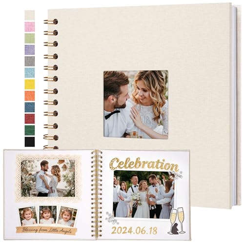 Fotobuch Scrapbook mit Leineneinband, 20 x 20 cm Hardcover mit weißem Kraftpapier-Seiten, für Hochzeit Reisen Gästebuch Weihnachten Baby Shower Familie Erinnerungen (20 Blätter/40 Seiten)