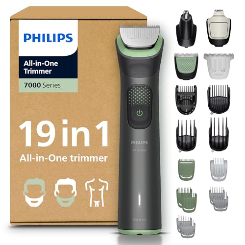 PHILIPS Multigroom Series 7000 All-in-One 19-teiliger Barttrimmer und Haarschneider für Gesicht, Kopf und Körper, selbstschärfende Metallklingen, 26 Längeneinstellungen (0,5-20 mm), Modell MG7962/30