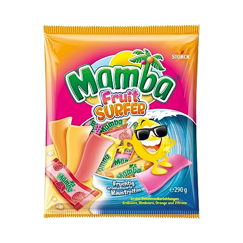Mamba Fruit Surfer – 1 x 290g – Leckere Kaustreifen mit Fruchtgeschmack in vier verschiedenen Sorten – Süßigkeiten Mix einzeln verpackt