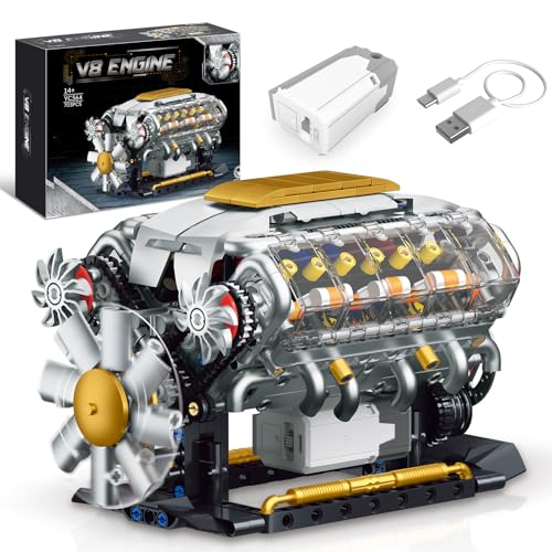 Technik V8 Motor Bausatz Modell Klemmbausteine, Ideas Mini V8 Eigene Modellbausatz für Erwachsene, Kompatibel mit Lego Set, STEM Spielzeug Geschenk für Auto Fans und Jungen ab 14 Jahren (703 Teile)