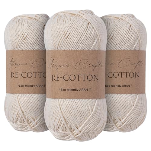 Utopia Crafts Re-Cotton Knitting Yarn 3x 100g (Cream)