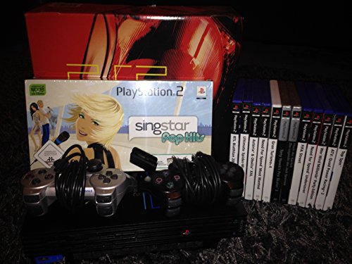 PlayStation 2 - PS2 Konsole, black + SingStar Pop Hits (inkl. Mikrofone)
