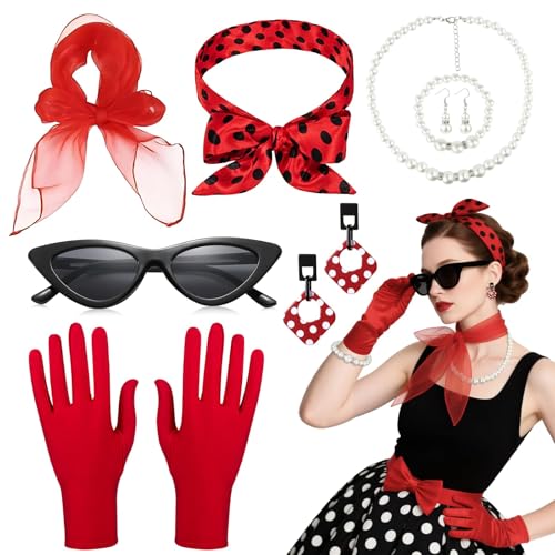 Bryndo 8 Stück Rockabilly Accessoires 50er Jahre-Red