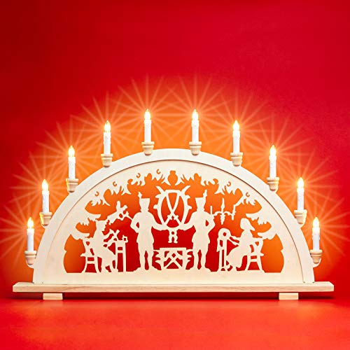 SIKORA LB33-10 klassischer XXL Holz Schwibbogen 10-flammig beleuchteter Lichterbogen Motiv Bergmann Deko Weihnachten Breite ca 71 cm