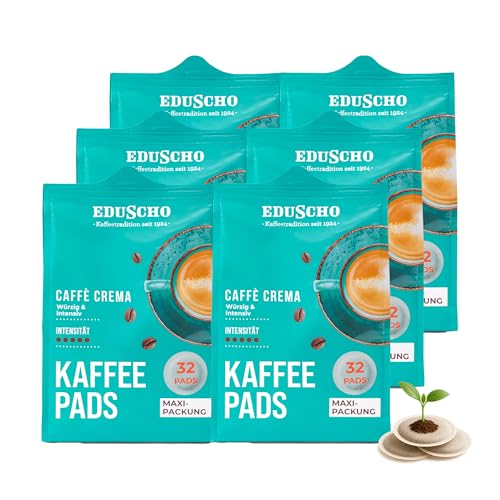 Eduscho Kaffeepads Vorratspack Maxi Packung, Caffè Crema, 192 Pads – 6 x 32 Pads, würzig, intensiv, für alle Pad Maschinen, industriell kompostierbar