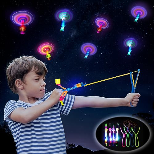 Dioxide 15 Stück LED-Licht-Nacht Hubschrauber Schleuder Spielzeug, Helikopter Fliegen Spielzeug, Partyspielzeug für Kinder Kindergeburtstag Gastgeschenke Partygeschenke Set Elastic Power Slingshot
