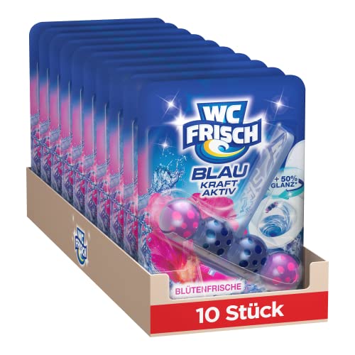 WC Frisch Kraft Aktiv Blauspüler Blüten- (10er Pack), WC-Reiniger mit innovativer Geruchs-Stopp-Formel, Duftsteine für extra Frische und eine sichtbare Reinigung