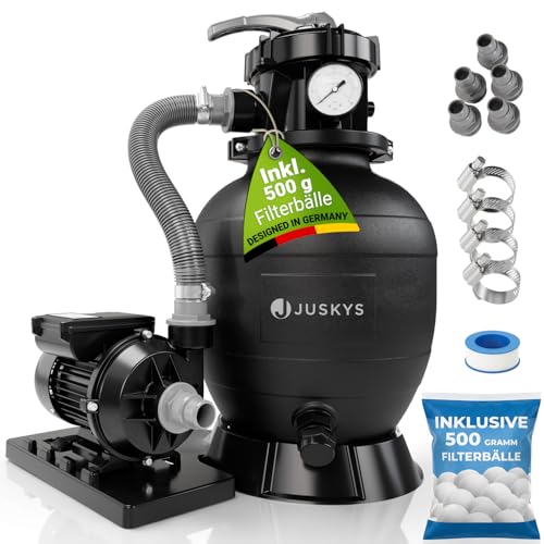 Juskys® Sandfilteranlage 250 W - Poolfilteranlage für 38.000 Liter, effiziente Filtration mit 7-Wege-Ventil, kompakt