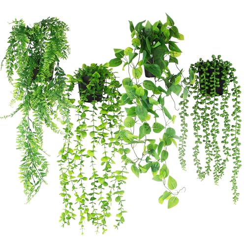 LIAILA 4 Stück hängepflanze künstlich, Kunstpflanze Hängend, Simulation Efeu Künstlich, künstliche hängepflanzen, kunstpflanzen hängend für Zuhause, Wanddekoration & Garten Dekoration