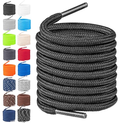 TULMERO Schnürsenkel Wanderschuhe 2 Paare Schwarz 120cm Rund - Reißfeste Schuhbänder - Strapazierfähiges Polyester Shoe laces - Ø4mm