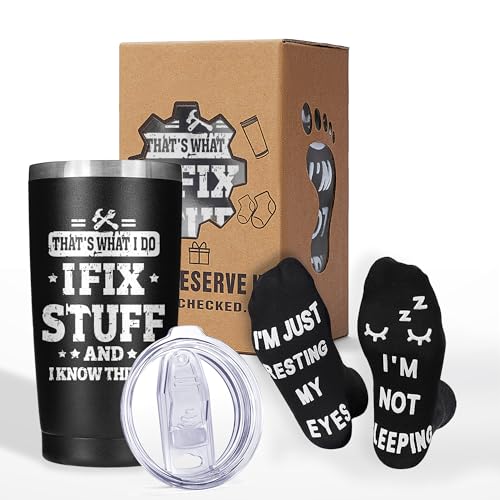 Inspirierende Geschenke für Männer, Dankeschön, Weihnachten, Geburtstag für Freunde, Kollegen, Vater, Sohn, Ehemann, einzigartige Geschenksets für Vatertag, isolierter Becher mit rutschfesten Socken