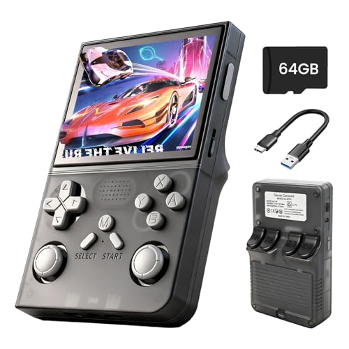 Tragbare Retro-Spielkonsole, verbesserte Version, 3,5-Zoll-IPS-Bildschirm, Videoplayer, 64 GB TF-Karte, über 30000Spiele, Retro-Handheld-Spielkonsole mit Open-Source-Linux-System