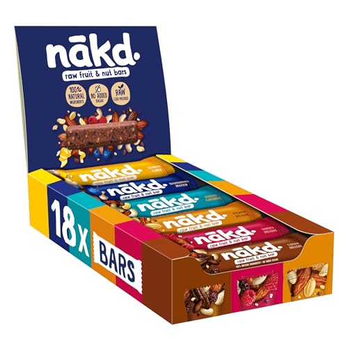 Nakd. Variety Pack Neue Mischung | Kaltgepresste Riegel aus Früchten & Nüssen | 100% Natürliche Zutaten | Ohne Zusatz von Zucker | Vegan | Glutenfrei & Ohne Milch | 18 x 35g | 630g