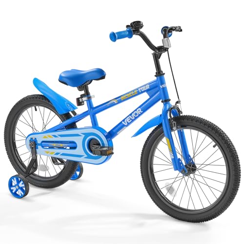 VEVOR Kinderfahrrad, 18 Zoll BMX-Stil-Fahrrad mit Stützrädern, empfohlene Kindergröße 110-140 cm, robust & einfach zu montieren, Kleinkinderfahrrad für Jungen & Mädchen zum Fahrradlernen, blau