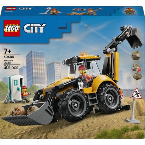 LEGO City Gelber Baggerlader 60480 | Spielzeug ab 7 Jahren für Jungen, Traktor mit 2 Minifiguren, Baufahrzeug Modellbausatz, Geburtstagsgeschenk, 301 Teile
